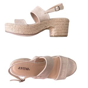 Espadrille Neutral Sandals Heeled Sandals. Platform 3” heel 1.25” platform Sz 9